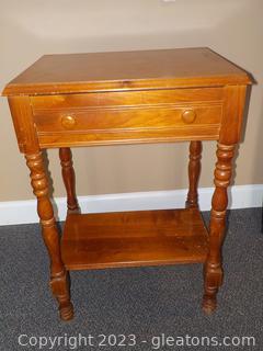 Cherry Wooden Accent Table with Lower Shelf and One Drawer