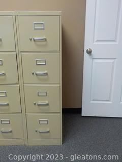 4-Drawer Tan Metal Letter-Size Filing Cabinet (In front office)