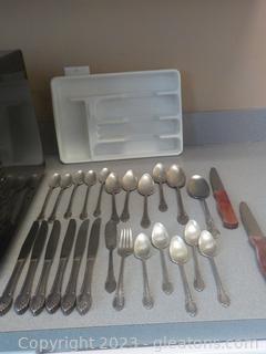 22 Piece Rogers Bro Silverplate Flatware with Stainless Steel Serving Spoon