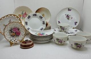 Vintage China Dishware Featuring a 9-Piece Luncheon Set from Japan (4 Plates, 4 Cups, 1 China Spreader)