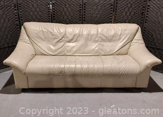 Cream Colored Leather Sofa 