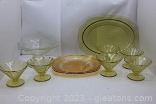 Vintage Amber Depression Glass Sherbet Custard Dishes, Platter & More 