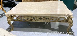 Cream Metal Coffee Table with Scroll Detail 