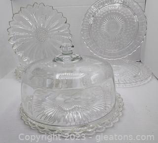 Nice Variety of Crystal/Glass Platters, Cake Cover, and Individual Dishes (Photographed Separately)
