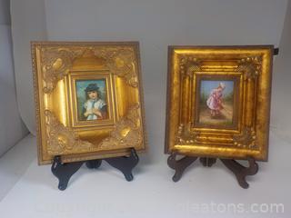 Pair Small Oil Painting of Children in Exquisite Gilded Frames