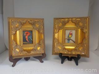 Pair of Lovely Parrots in Gilded 3D Frames (Small)
