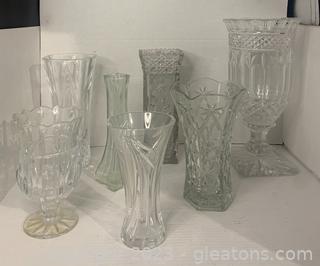 Crystal and Glass Vases Including A Large Pedestal by Shannon 