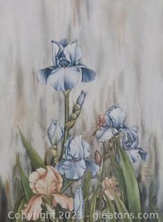 Framed, Signed, Numbered, Dated By Artist Carmel Foret Watercolor Print Of Bearded Irises 