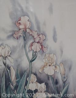 Framed, Signed, Numbered, Dated By Artist Carmel Foret Watercolor Print Bearded Irises 