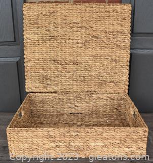 Large Woven Storage Basket with Attached Top 