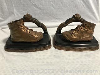 Antique Bronze Baby Shoe Book ends