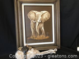 Oil on Canvas, Signed Cooper + ELEPHANT tie Back
