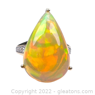 Brand New 14K 9 Carat Ethiopian Opal and Diamond Ring