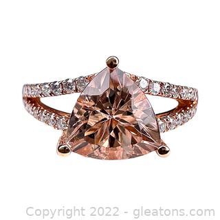 Brand New 14K Rose Gold 1.2 Carat Morganite and Diamond Ring