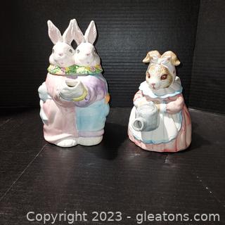 Pair of Precious Bunny Teapots 