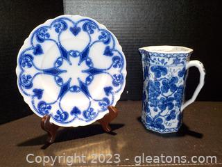 Pair of Blue and White Dishware Pieces