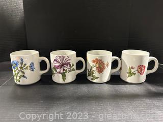 Pretty Flower Design Mug Collection (Lot of 4) 