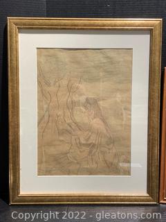 Two Framed Pencil Drawings of Jesus and The Cup of Jesus Christ 