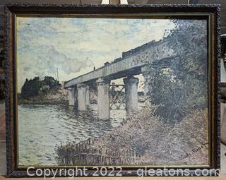 Claude Monet “The Railway Bridge or Argenteuil” Framed Canvas Print 