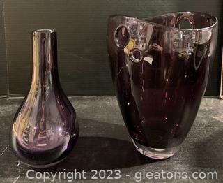 Two Amethyst Vases Including A Wave Mikasa- Heavy 