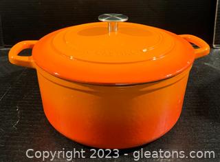 Orange Enameled Cast Iron Covered Dutch Oven by Edging Casting 