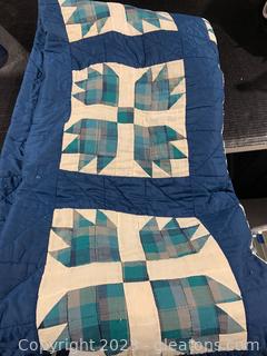 Hand Quilted Navy Blue and Ivory Quilt 