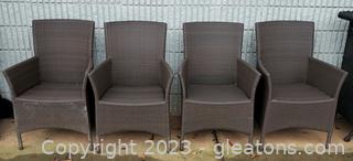 Set of 4 Brown Outdoor Wicker Chairs