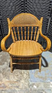 Ratten & Spindle Chair with Carved Wood Arms 