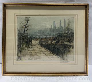 Framed Artist Signed Lithograph Montague Terrace-by Tanna Kasimir Hoernes