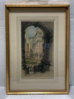 Framed Artist Signed Limited Edition Lighograph-Bowling Green NY by Luigi Kasimir