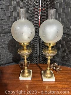 Tower Craftsman Brass & Glass Victorian Style Accent Lamps (Lot of 2) 