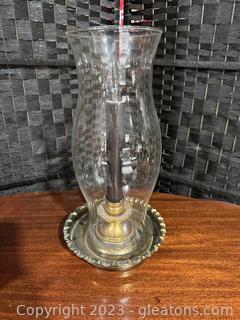Hurricane Style Glass & Brass Accent Lamp 