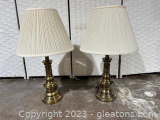 Pair of Burnished Brass Table Lamps w/Pleated Shades (Lot of 2) 