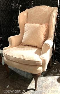 Pale Pink Queen Anne Wingback Armchair 