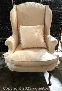 Pale Pink Queen Anne Wingback Arm Chair 