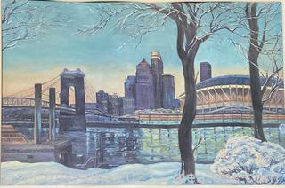 Framed Cityscape in Winter Print  