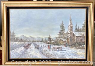 Framed Oil Painting Western Landscape in Winter by Artist L.Herring 