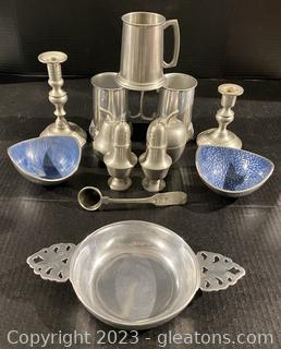 Various Pewter Items Including Tankards, S & P, Candlesticks and More 