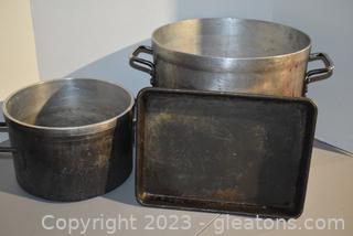 Two Commercial Stock Pots and A Sheet Pan 