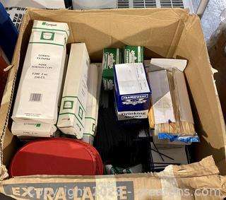 Box Lot- Paper Portion Cups, Strirrers, Skewers, Etc.