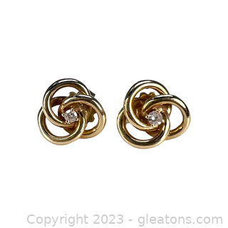 14kt Yellow Gold Love Knot Diamond Earrings