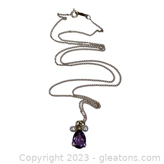 14Kt Yellow Gold Amethyst & Pearl Necklace