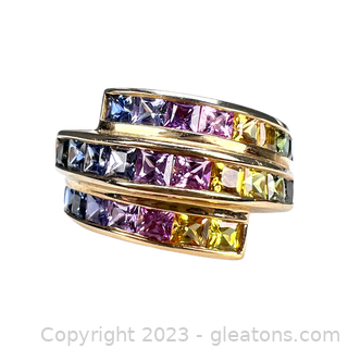 Gorgeous 14Kt Yellow Gold Rainbow Sapphire Ring