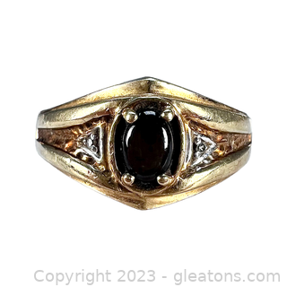 10kt Yellow Gold Black Star Sapphire & Diamond Ring