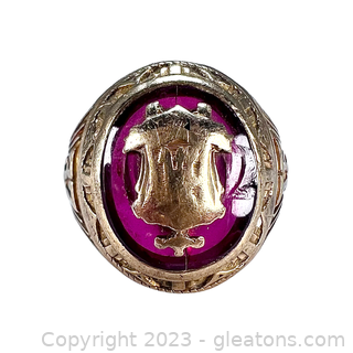 Vintage Synthetic Ruby Class Ring 10kt Yellow Gold