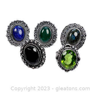 5 "German Silver" Gemstone Rings - Brand New!