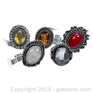 5 "German Silver" Gemstone Rings - Brand New!