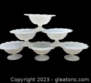 Lovely Anchor Hocking Milk Glass Lace Edge Old Colony White Compote Bowl-6 total