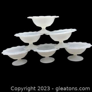 Lovely Anchor Hocking Milk Glass Lace Edge Old Colony White Compote Bowls-6 total