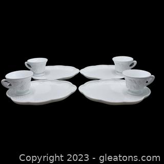 Harvest by Indiana Glass Co. Colony Grape Snack Lunch Plates and Cups-Milk Glass-set of 4